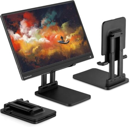 Pepper Jobs SSS-T6 (Solid Sturdy Stand) Foldable Extendable & Adjustable Stand for Tablet/Portable Monitor/Laptop. Dual-Pole Support. Ideal for 12 to 17 inch Larger Devices (Black)
